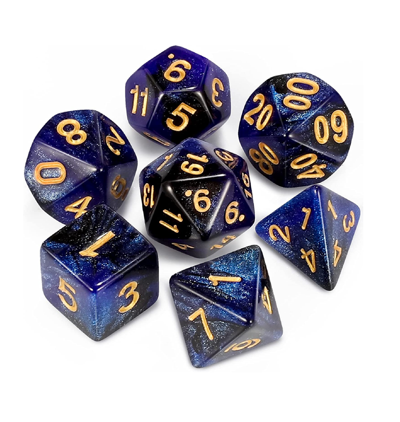 CiaraQ DND Polyhedral Dice Set for Dungeons and Dragons RPG MTG Role Playing Table Games with 1 Dice Pouch Dark Blue & Black  Glitter