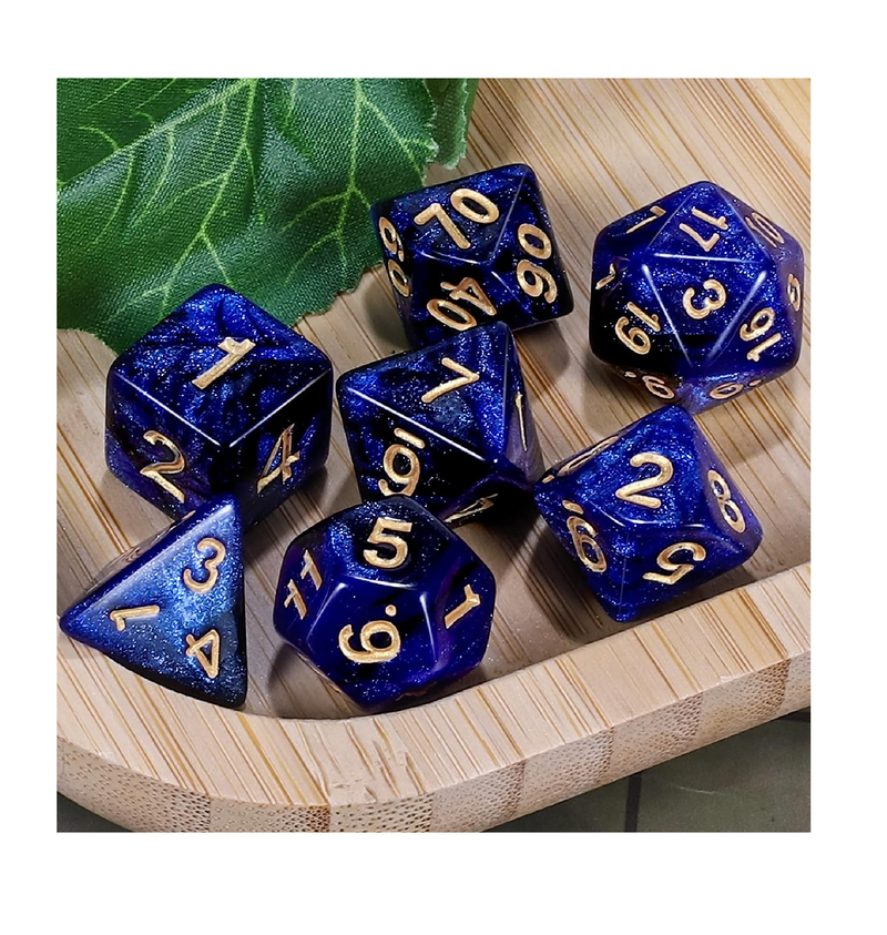 CiaraQ DND Polyhedral Dice Set for Dungeons and Dragons RPG MTG Role Playing Table Games with 1 Dice Pouch Dark Blue & Black  Glitter