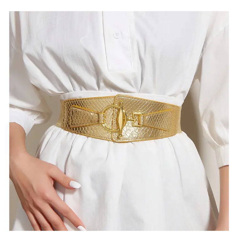 Elastic Belt Gold Belts For Womens Classic Lock Buckle Wide Belts