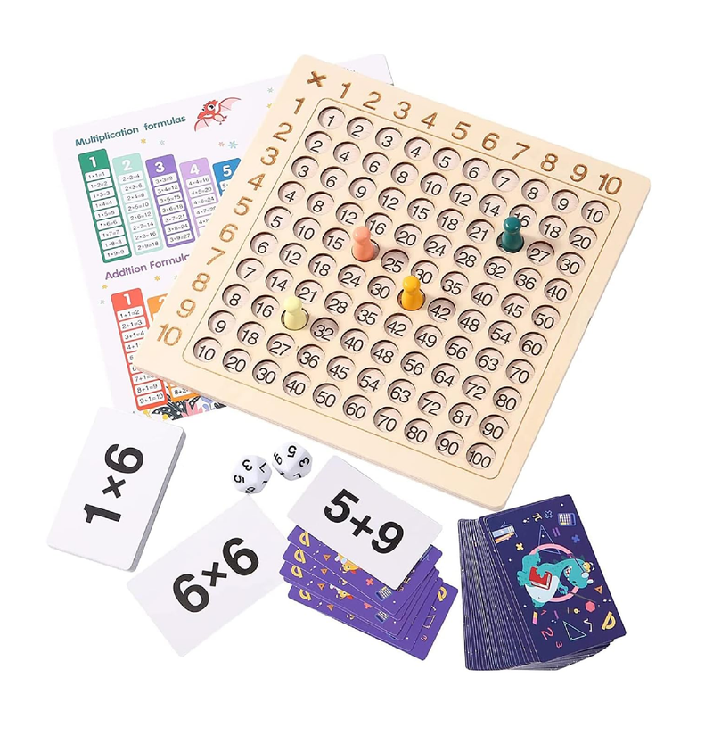 Cltoyvers Upgraded Multiplication Addition Math Board Game for Kids Wooden Montessori Math Toys for Girls Boys 4 5 6 7 8 9 Years Old