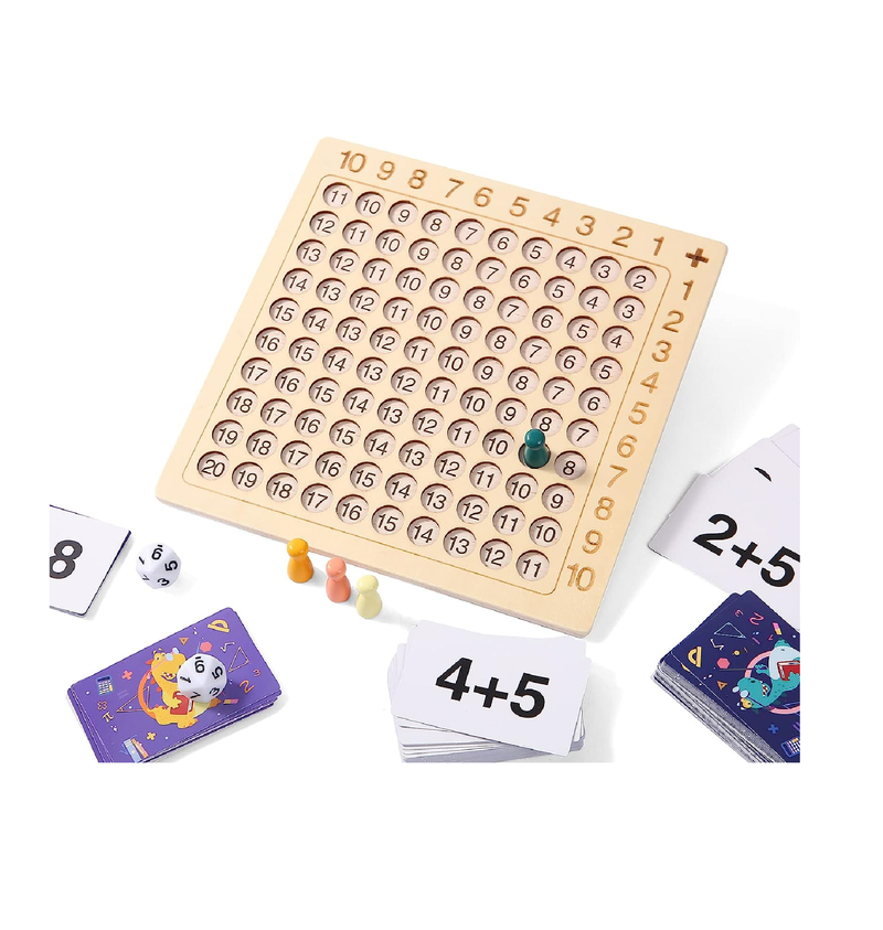 Cltoyvers Upgraded Multiplication Addition Math Board Game for Kids Wooden Montessori Math Toys for Girls Boys 4 5 6 7 8 9 Years Old