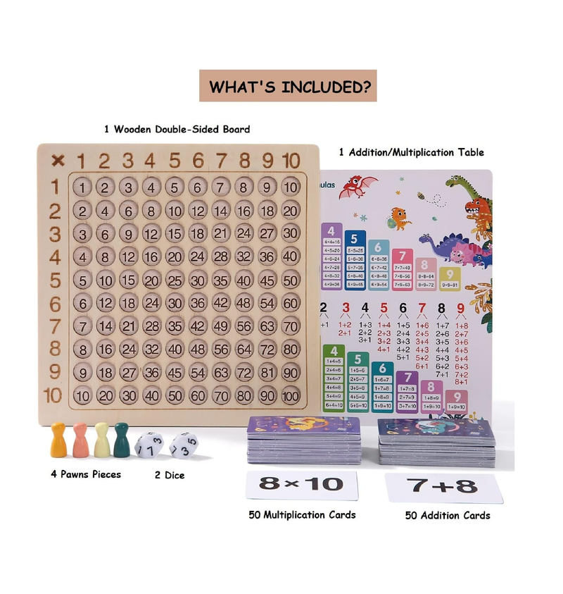 Cltoyvers Upgraded Multiplication Addition Math Board Game for Kids Wooden Montessori Math Toys for Girls Boys 4 5 6 7 8 9 Years Old