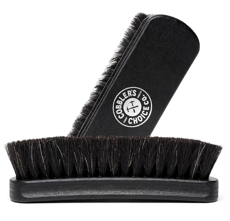 Premium Shoe Brush - Horsehair Shoe Brush - Concaved Handle for Premium Grip, Black