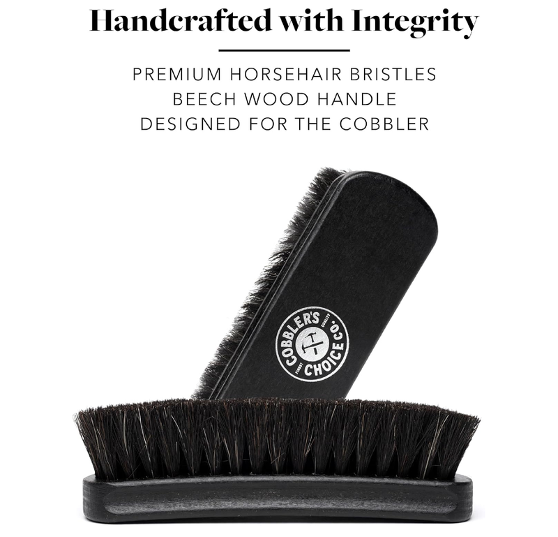 Premium Shoe Brush - Horsehair Shoe Brush - Concaved Handle for Premium Grip, Black