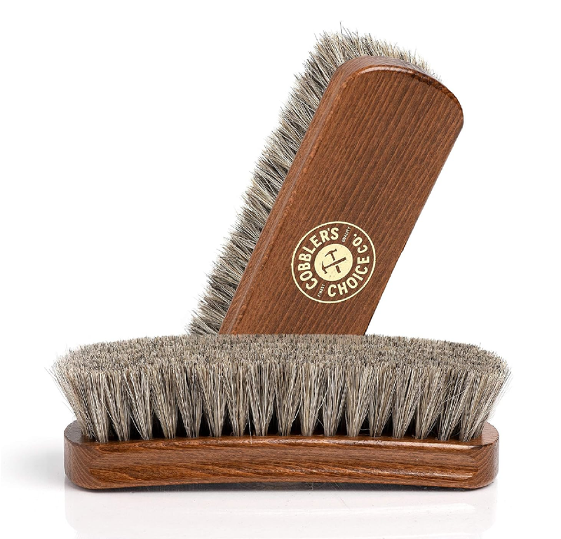 Premium Shoe Brush - Horsehair Shoe Brush - Concaved Handle for Premium Grip, Black
