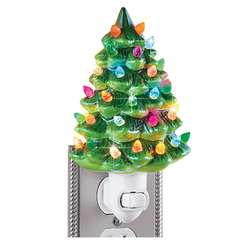 Collections Etc Ceramic Christmas Tree Night Light - 6" H, Nostalgic, Decorative Bathroom Decoration, Green