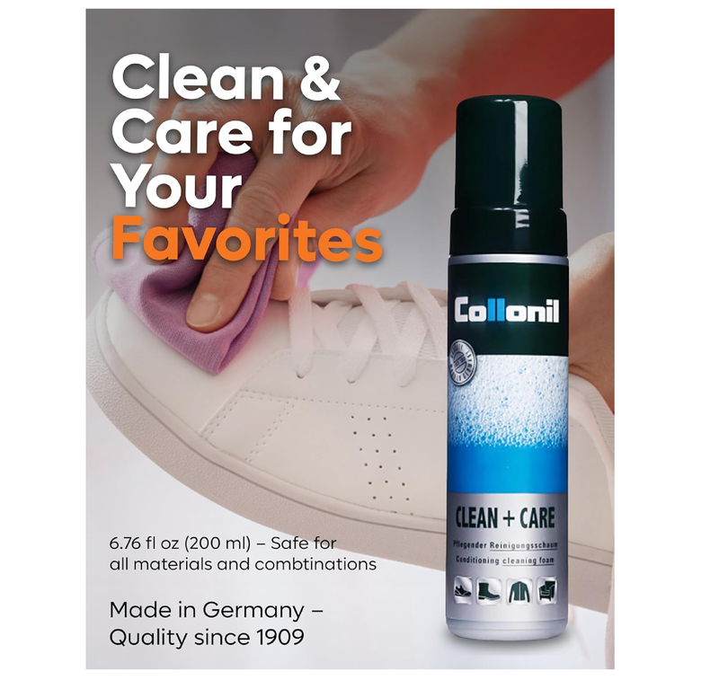 Collonil Clean & Care Shoe Cleaner - Cleaning Foam – Sneaker Cleaner for Leather, Suede, Textile & Synthetic