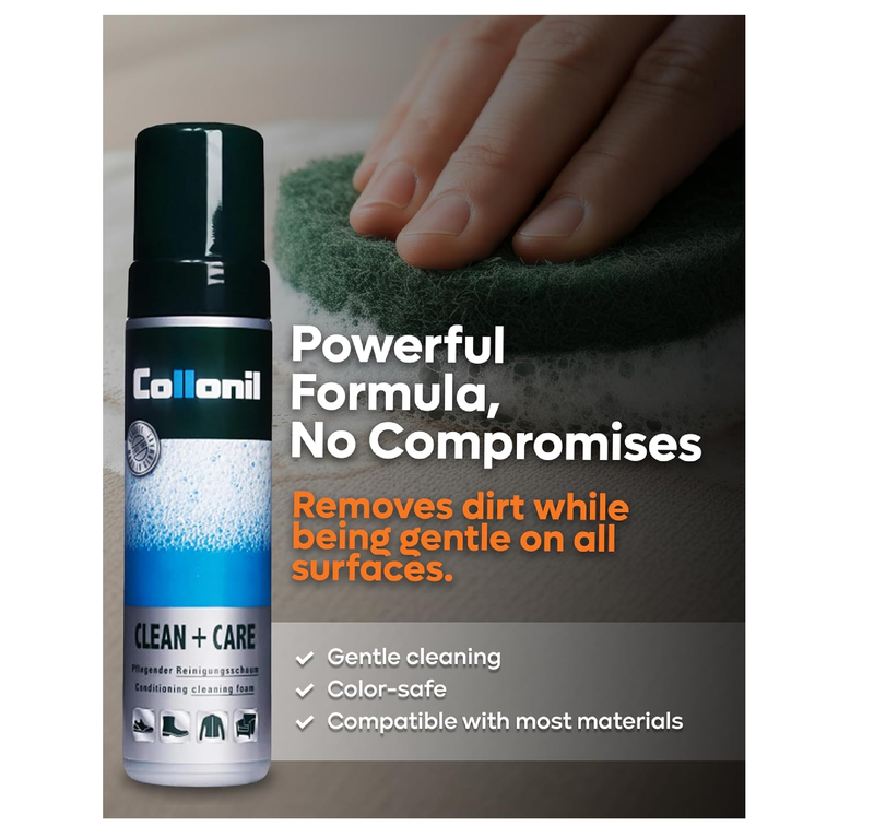 Collonil Clean & Care Shoe Cleaner - Cleaning Foam – Sneaker Cleaner for Leather, Suede, Textile & Synthetic
