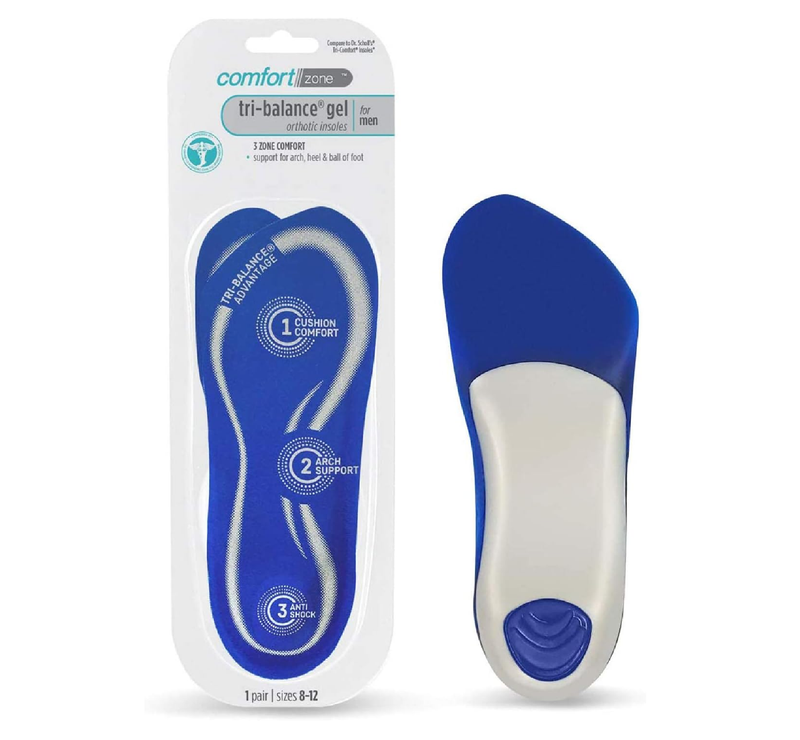 Tri-Balance Gel Orthotic Insoles for Men, 3/4 Length Inserts for Men’s Shoe Sizes 8-12, 1 Pack