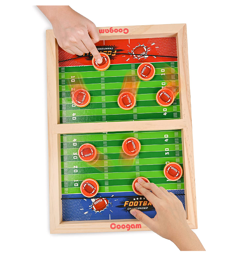 Coogam Fast Sling Puck Game Wooden Sling Football Shot Board Game Large Table Interaction Speed Track Toy for Party Home Family Parents-Child Boys Girls Adult