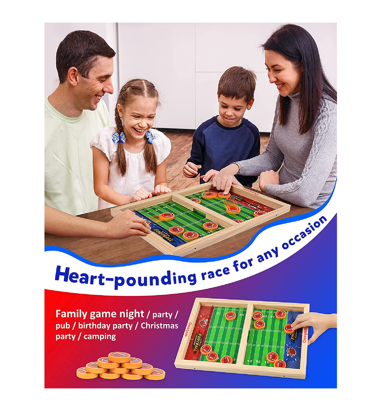 Coogam Fast Sling Puck Game Wooden Sling Football Shot Board Game Large Table Interaction Speed Track Toy for Party Home Family Parents-Child Boys Girls Adult