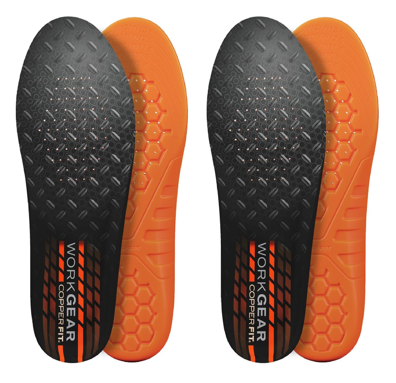 COPPER FIT PRO Grade Work Insoles – Anti-Shock, Anti-Fatigue Orthopedic Cushion with Contoured Arch – for Work Boots and Shoes