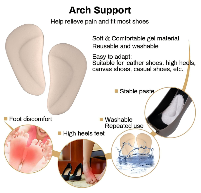 Correct Position Arch Support Shoe Insoles for Flat Feet, Gel Arch Inserts for Plantar Fasciitis,