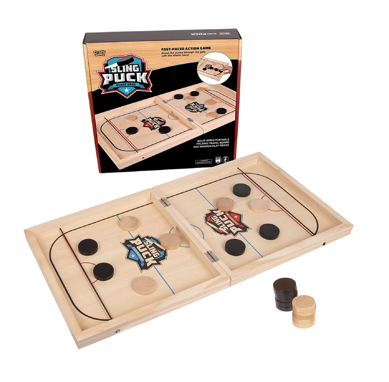 Crazy Games AST Sling Puck Game Fast Puck Table Game Super Winner Wooden Paced Football Slingshot Game Table Top Hockey Game Toys for Adults & Kids 24