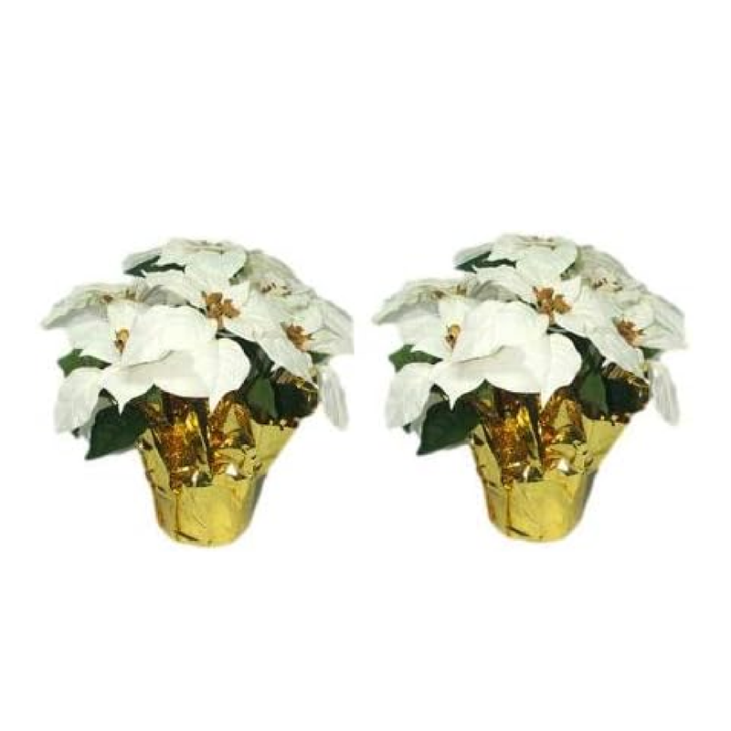 Creative Displays Large Premier White Silk Poinsettia Plant Christmas Decorations, Amazingly Lifelike & Realistic, 17" x 15" (2 Pack)