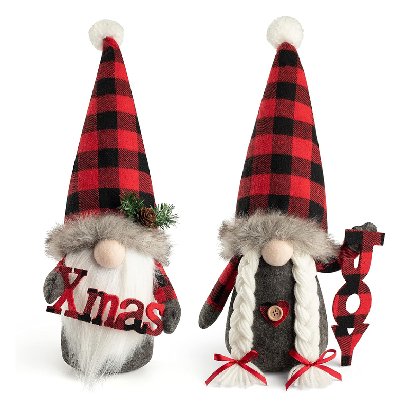 D-FantiX Christmas Gnomes Decorations, 2 Pack Handmade Tomte Swedish Gnome Scandinavian Figurine Nordic Large Gnomes Plush Christmas Elf Doll Xmas Joy Decor Ornaments Home Decor Valentines Day Gift