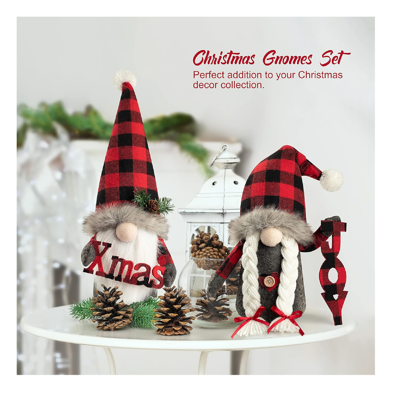 D-FantiX Christmas Gnomes Decorations, 2 Pack Handmade Tomte Swedish G