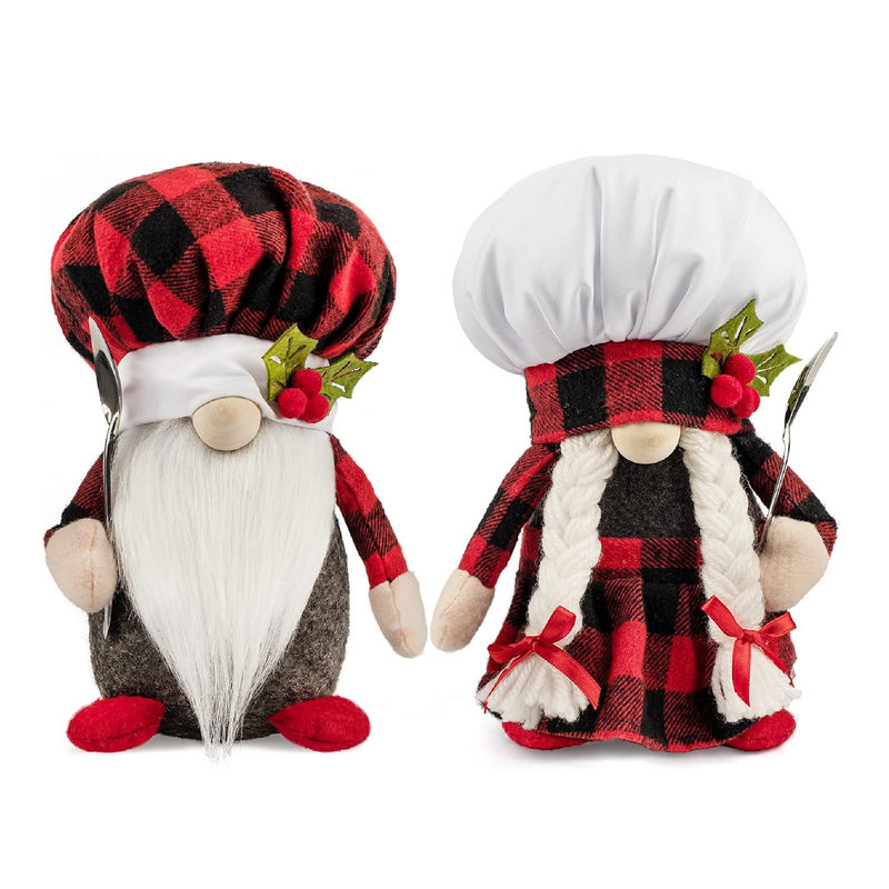 D-FantiX Christmas Chef Gnomes Plush, 2 Pack Handmade Kitchen Chef Tomte Swedish Gnome Scandinavian Figurine Nordic Gnomes Plush Elf Doll Christmas Decoration Ornaments for Home Kitchen Decor Gift