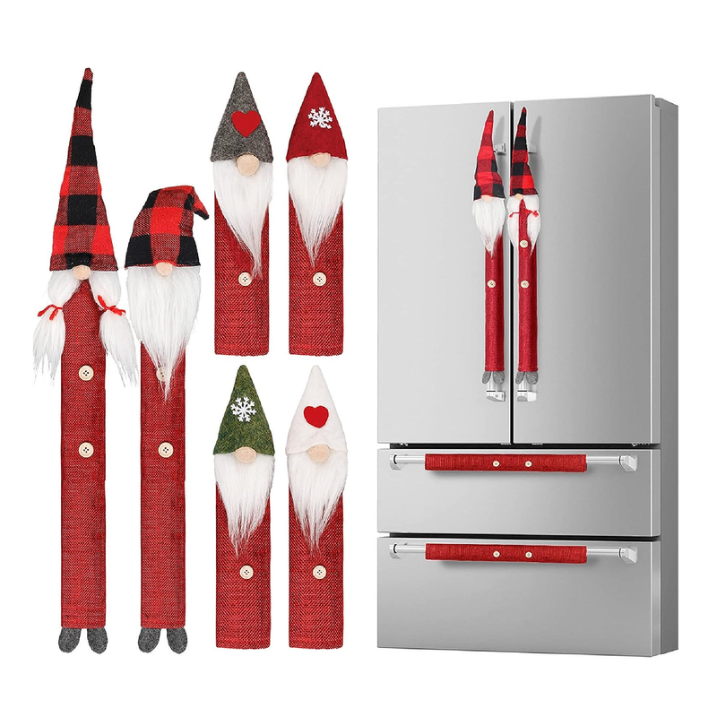 D-FantiX Gnome Christmas Refrigerator Handle Covers Set of 8, Adorable Swedish Tomte Kitchen Appliance Handle Covers Microwave Oven Dishwasher Fridge Door Handle Covers Protector Christmas Decorations