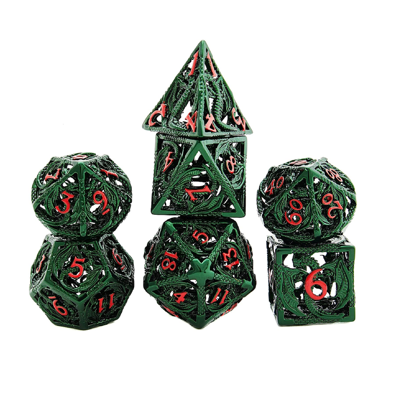 DND Game Dragon Pattern Hollow Metal Dice 7Pcs Set and with Metal Box Gifts for Dungeons