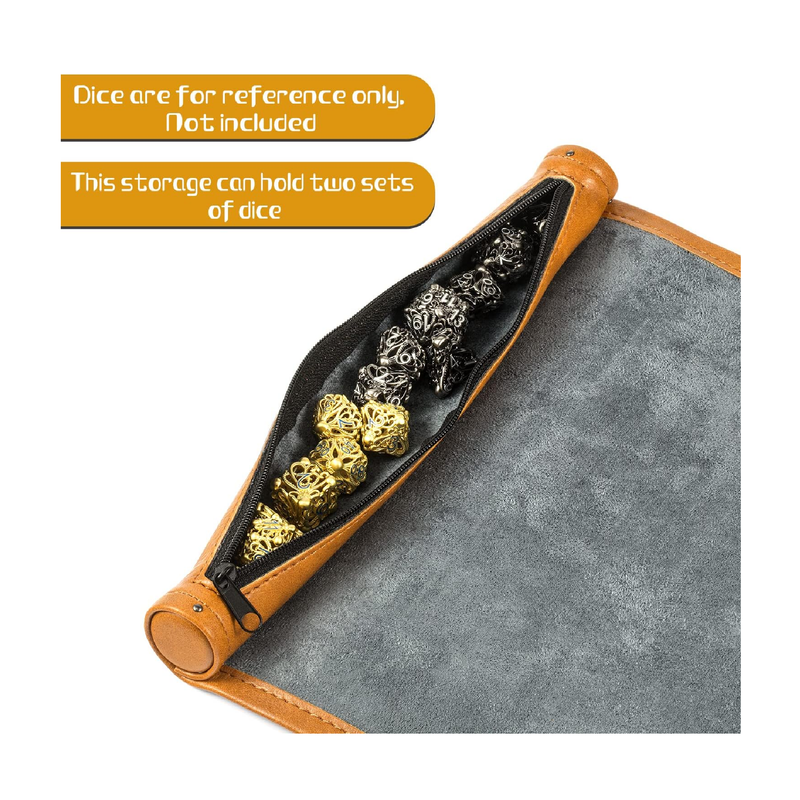 DNDND 2 in 1 Scroll Dice Mat PU Leather and Velvet Mat Dice Storage and Mat with for Table Games Dungeons and Dragons DND D&D