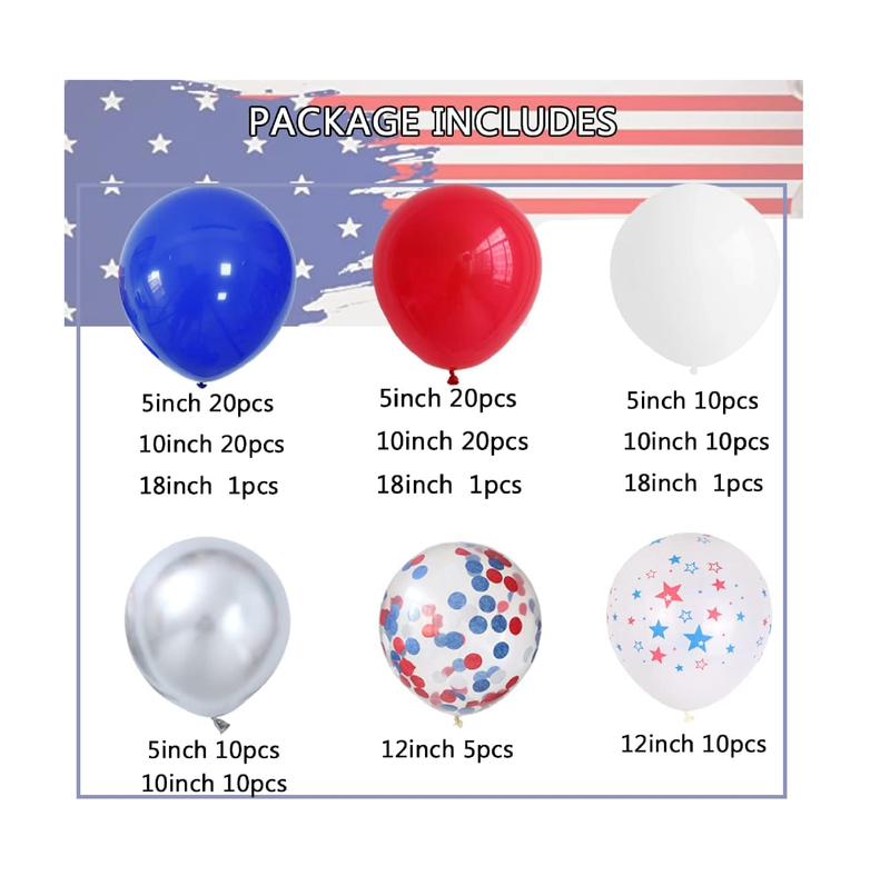 DUBEDAT 144Pcs Red White and Blue Balloon Garland with Flag and Star for Independence