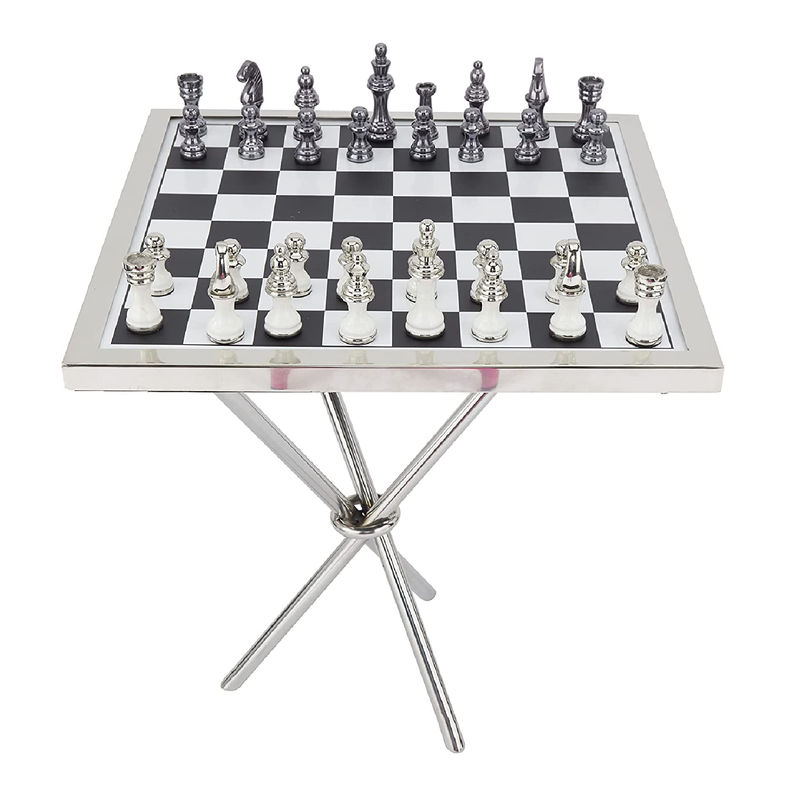 Deco 79 Aluminum Chess Game Set 22 x 22 x 25 Silver