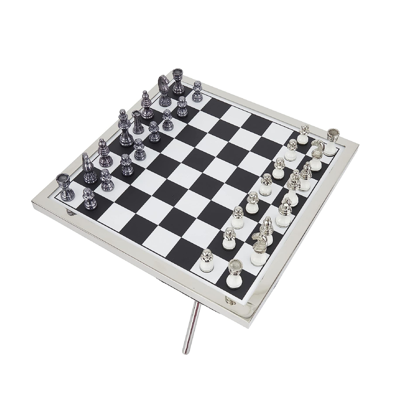 Deco 79 Aluminum Chess Game Set 22 x 22 x 25 Silver