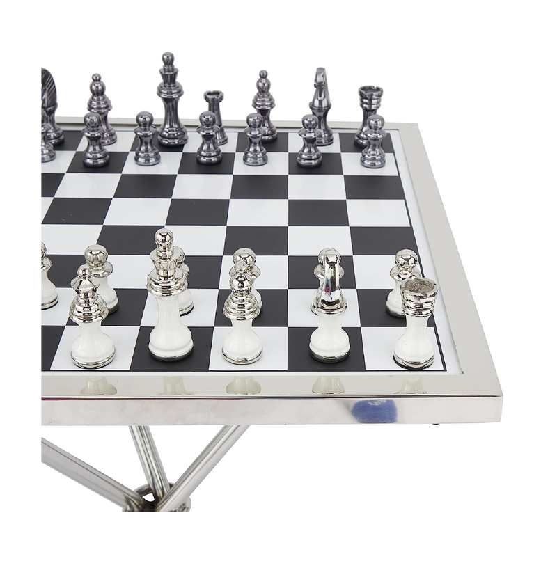 Deco 79 Aluminum Chess Game Set 22 x 22 x 25 Silver