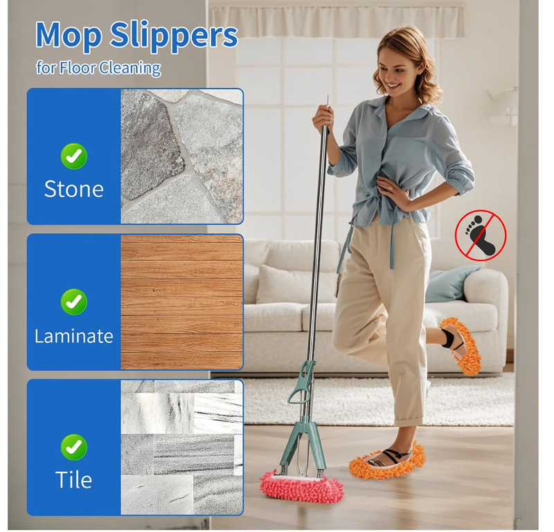 5 Pairs Large Mop Slippers for Floor Cleaning Supplies 10 PCS Washable Microfiber Mop Socks Reusable Mopping Slippers