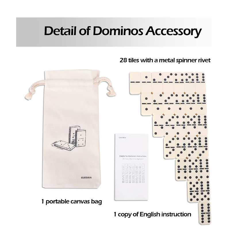 Dominoes Set for Adults Large Size Tile 2.17 Inch 28 Pieces Double Six Dominos Set for Classic Table Game Ivory with Black Dots Tiles Family Game Set with Box and Canvas Bag for 2 to 4 Players