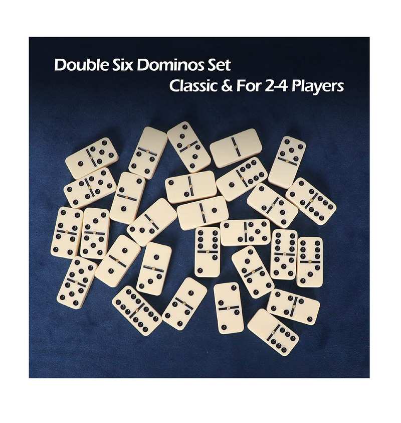 Dominoes Set- 28 Piece Double-Six Ivory Domino Tiles Set, Classic Numbers  Table Game with Wooden Carrying/Storage Case by Hey! Play! (2-4 Players) 