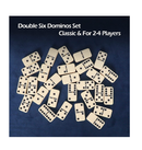 Dominoes Set for Adults Large Size Tile 2.17 Inch 28 Pieces Double Six Dominos Set for Classic Table Game Ivory with Black Dots Tiles Family Game Set with Blue Canvas Bag for 2 to 4 Players
