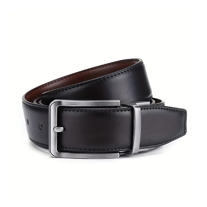 Double Sided Genuine Leather Cowhide Belt, Men's Rotatable Pin Buckle