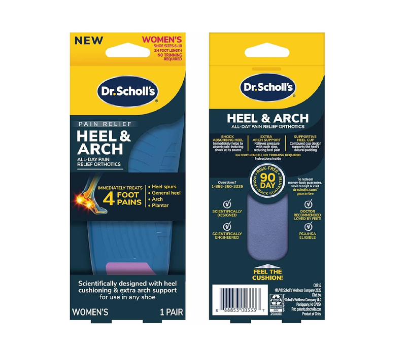 Dr. Scholl's Heel & Arch All-Day Pain Relief Orthotic Insoles, ¾ Length Shoe Inserts, Women Size 6-10, 1 Pair