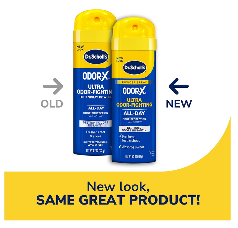Dr. Scholl’s Odor-X ODOR-FIGHTING Spray-Powder // All-Day Odor Protection and Sweat Absorption - Packaging May Vary