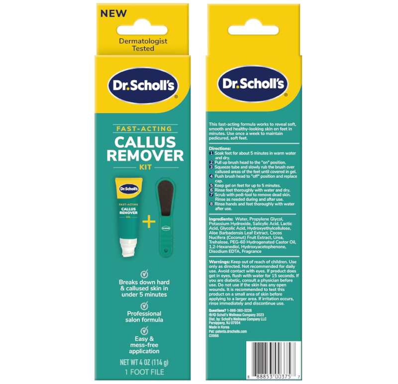 Dr. Scholl's Fast Acting Callus Remover Gel Kit, Hard Skin Removal, Smooth Soft Feet in Minutes, Salon Professional Formula,