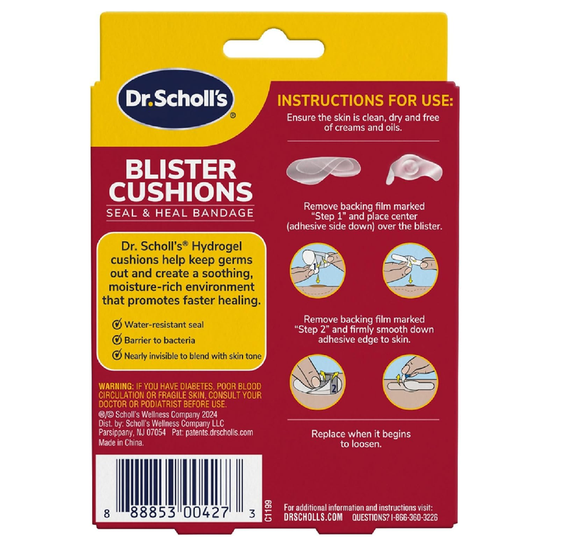 Dr. Scholl's Blister Cushions Seal & Heal Bandage with Hydrogel Technology, 8 ct // Immediate & All-Day Pain Relief,
