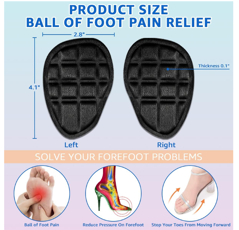 Dr.Foot Ball of Foot Cushions, Metatarsal Pads, Forefoot Pads, Anti Slip Shoe Inserts for Open Toe Shoe,