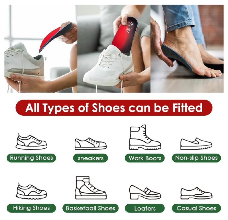 Dr. Foot 3/4 Orthotics Shoe Insoles, High Arch Supports Inserts for Flat Feet, Plantar Fasciitis, Over-Pronation, Fallen Arches