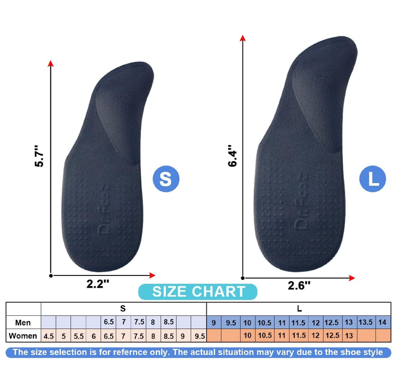 Dr. Foot's Arch Support Shoe Inserts for Flat Feet, Plantar Fasciitis, Adhesive Heel Cushion for Relieve Pain for Women & Men
