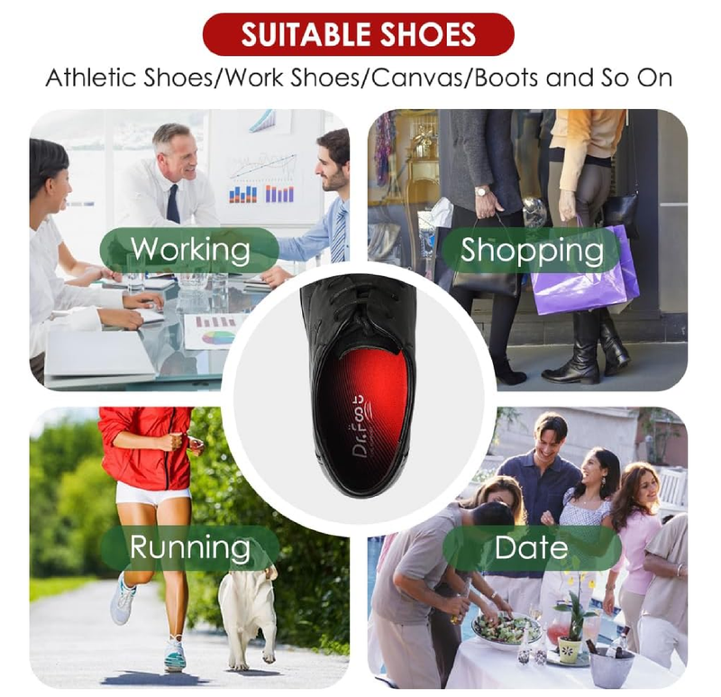 Dr. Foot 3/4 Orthotics Shoe Insoles, High Arch Supports Inserts for Flat Feet, Plantar Fasciitis, Over-Pronation, Fallen Arches