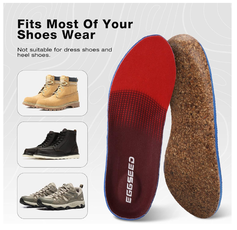 Plantar Fasciitis Relief Feet Cork Insoles Arch Supports Orthotics Inserts for Flat Feet, High Arch,
