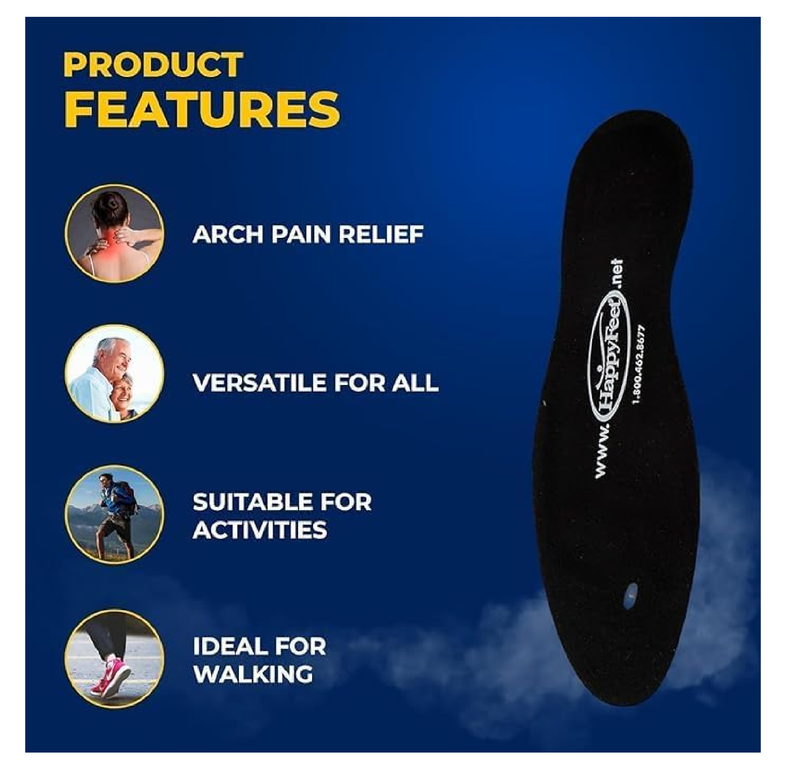 Happy Feet Plantar Fasciitis Flat Feet Orthotic High Arch Support Gel Insert Shoe Insoles for Mens and Womens