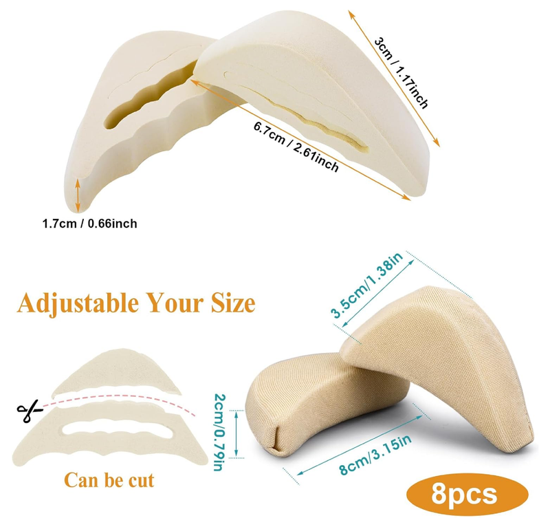 8 Pairs Toe Inserts Big Toe Plug Shoe Pads Reusable Soft Sponge Foam Toe Filler for Shoes Too Big Shoe Filler