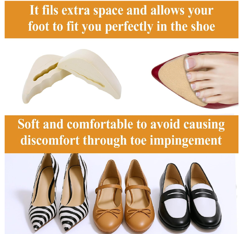 8 Pairs Toe Inserts Big Toe Plug Shoe Pads Reusable Soft Sponge Foam Toe Filler for Shoes Too Big Shoe Filler