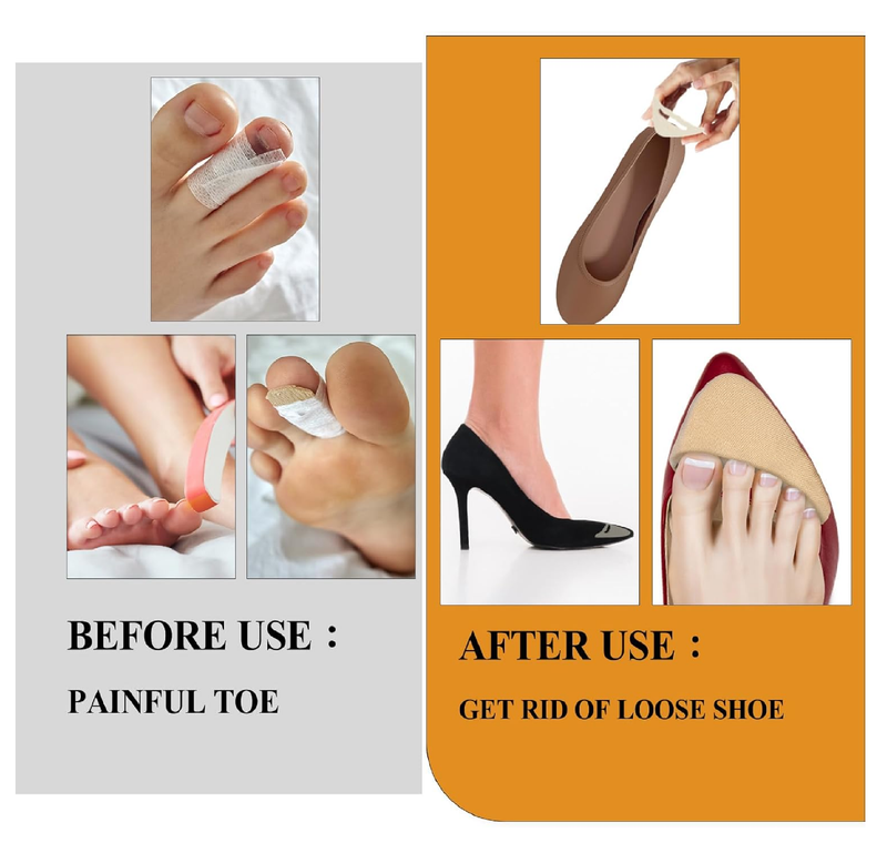 8 Pairs Toe Inserts Big Toe Plug Shoe Pads Reusable Soft Sponge Foam Toe Filler for Shoes Too Big Shoe Filler