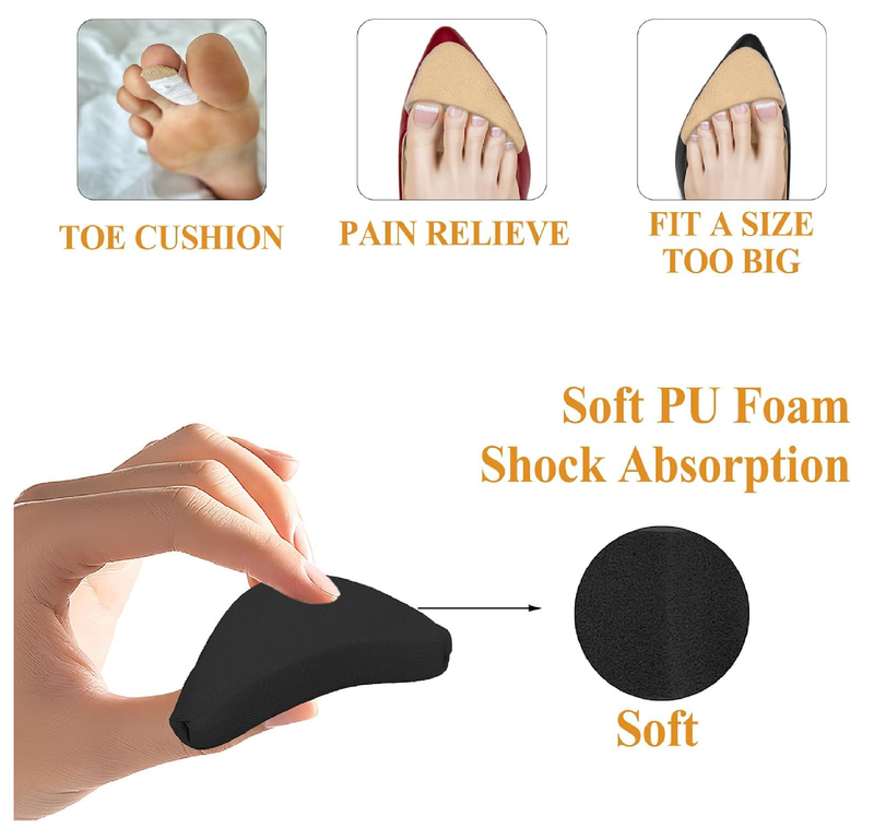 8 Pairs Toe Inserts Big Toe Plug Shoe Pads Reusable Soft Sponge Foam Toe Filler for Shoes Too Big Shoe Filler
