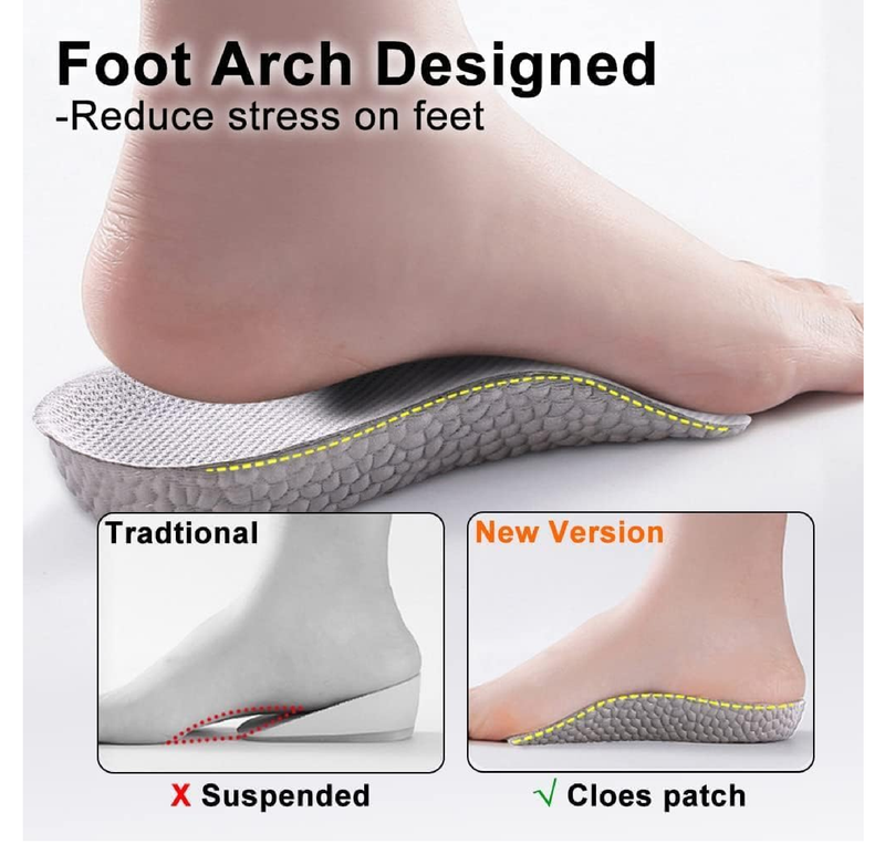 Height Increase Insoles - 1.5 Inch - Foot Arch Contour Shoes Lifts for Men Orthopedic Heel Lift