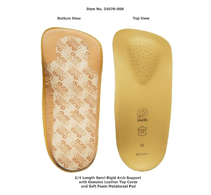 Emsold Ultra Thin Orthotic with Metatarsal Pad and Deep Heel Cup – Semi-Rigid Arch Support Insole